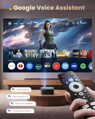 【Bundled with Google TV Stick/4K Supported】Smart Projector with WiFi & Bluetooth, Outdoor & Home TV Movie Projectors with Voice Control, Auto Focus & Keystone, Compatible with Netflix Proyector WiMiUS