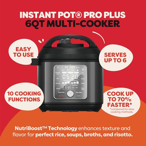 Instant Pot Pro Plus 10-in-1 Multi-Cooker, Electric Pressure Cooker, Slow Cook, Rice/Grain Cooker, Steamer, Sauté, Sous Vide, Yogurt Maker, Sterilizer, & Warmer, App With 800 Recipes, Black, 6 Quart