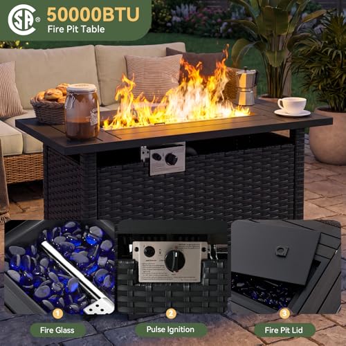 Aoxun 10-Piece Widen Armrests Patio Furniture Set with 44" Fire Pit Table