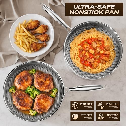 ZEROPAN Frying Pans Nonstick with Lid,Hybrid Nonstick 4-Quart Deep Sauté Pan, Stay-Cool Handle,PFAS PFOA PTFE Free,10 Inch Deep Frying Pan Dishwasher-Friendly, Oven-Safe, Compatible with All Cooktops