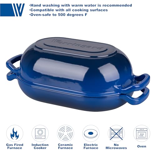 VORRINGARD Enameled Cast Iron Sourdough Bread Oven, Dutch Oven, Loaf Cast Iron Bread Pan for Homemade Bread Baking, Meatloaf Pan with Lid, 7QT, Blue