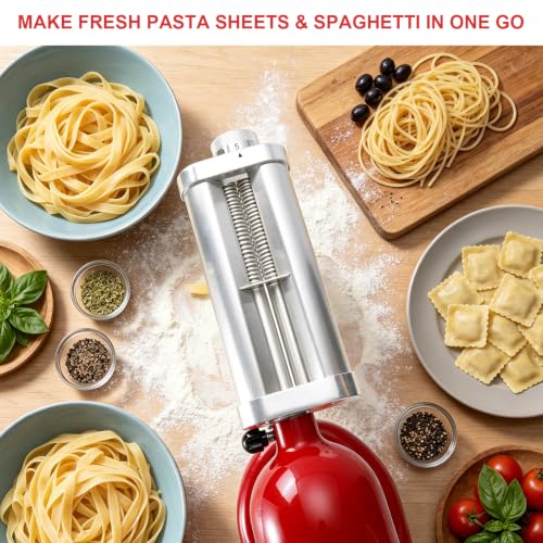 3-in-1 Pasta Maker Attachment for KitchenAid Mixer, Metal Pasta Accessories