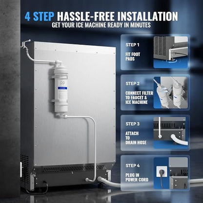 Nanori Commercial Ice Maker, 110LBS/24H with 33LBS Storage, Self-Cleaning
