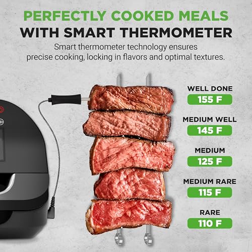 NutriChef Indoor Smokeless Grill - Smart Grill & Air Fryer with 7 Cooking Functions - 6L Capacity - Includes Smart Thermometer - Precise Temperature Control - Non-Stick Removable Grill Plates