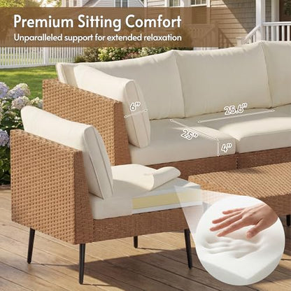 Rotihom 8-Piece Tight Weave Outdoor Patio Sectional, Luxe Outdoor Sofa with Premium Polyester & Ergonomic Design, All-Weather Patio Furniture Set for Backyard, Garden, Poolside (Beige)