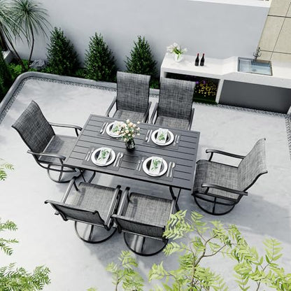 Pamapic 7-Piece Patio Dining Furniture Set with Swivel Chairs, Outdoor Table & 6 Textilene Chairs for Garden, Backyard, Pool, Deck, Gray