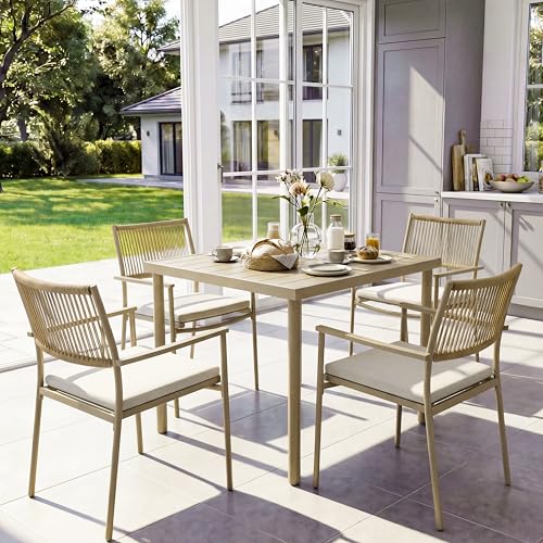 MEXSAKY 5-Piece Patio Table and Chairs Set, Rattan Outdoor Dining Set for 4