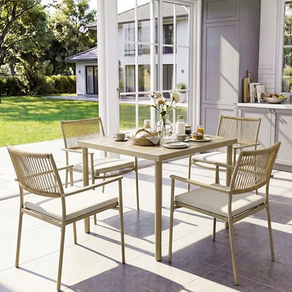 MEXSAKY 5-Piece Patio Table and Chairs Set, Rattan Outdoor Dining Set for 4