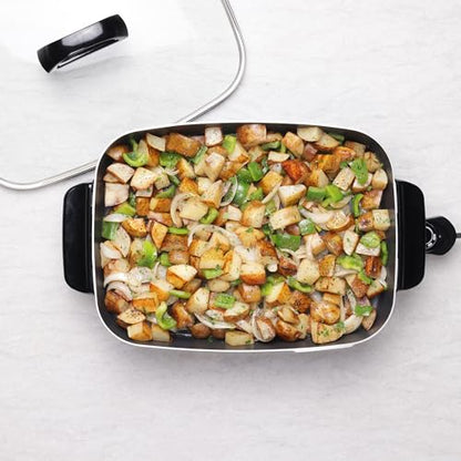 Presto 06858 16-Inch Slimline Electric Skillet with Glass Cover - Nonstick, Adjustable Temperature, Black