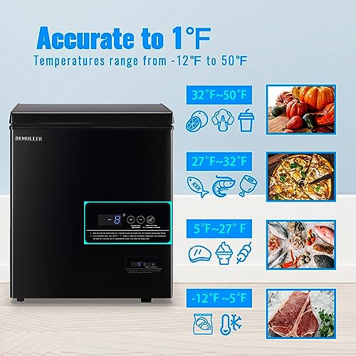 DEMULLER Chest Freezer 4.0 CU. FT Ultra-low Temperature Deep Freezers (Down to -12 ℉) with TWO Removable Baskets Accurate Display of Cabinet Temp Freestanding Black