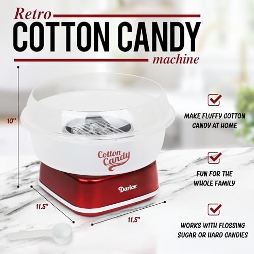 Darice Cotton Candy Machine – Retro Cotton Candy Maker – Cotton Candy Maker Machine For Homemade Sweets – Ideal for Birthday, Party, Gatherings – Works with Flossing Sugar or Hard Candy