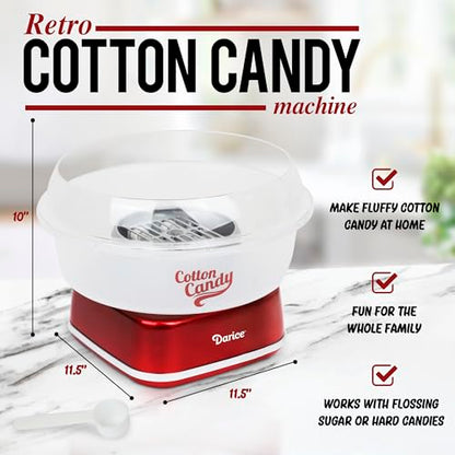 Darice Cotton Candy Machine – Retro Cotton Candy Maker – Cotton Candy Maker Machine For Homemade Sweets – Ideal for Birthday, Party, Gatherings – Works with Flossing Sugar or Hard Candy