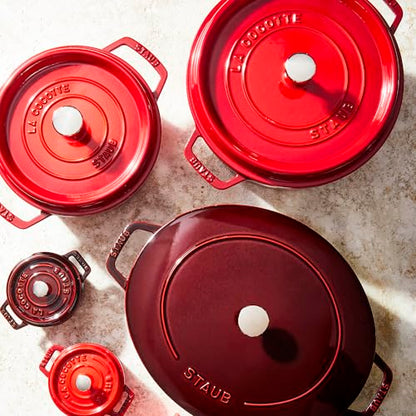 Staub Cast Iron Round Cocotte, Dutch Oven, 4-quart, serves 3-4, Made in France, Cherry