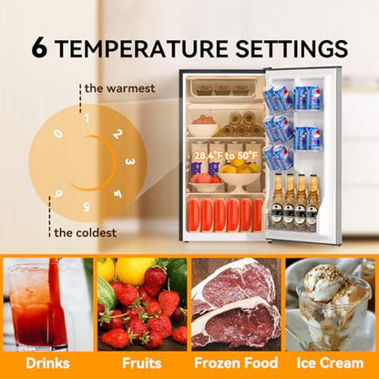 Frestec 3.2 Cu. Ft. Mini Fridge with Freezer Small Refrigerator, for Bedroom, Single Door, Energy Saving, Low Noise,for Office (Grey)