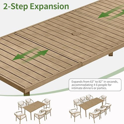 CikaCika 9-Piece Outdoor Dining Set, Aluminum Patio Table for 8, Brown