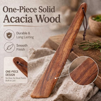 ZenyLumi Wooden Spatula Set of 2, Acacia Wood Cooking Utensils with Thin Angled Edge, Nonstick Safe Wood Turner, Lightweight Kitchen Spatula 10" & 12" for Flipping, Stir Fry, Mixing
