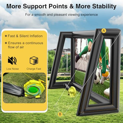 Inflatable Projector Screen, 30FT Blow Up Movie Screen Outdoor Projector, Easy Set Up One-Piece Design Front & Rear Projection with Air Blower for Outside Backyard Family Movie Night Pool Party