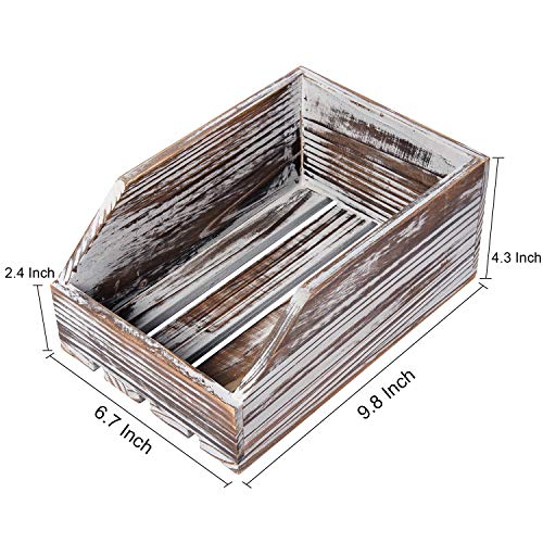Liry Products Torched Wood Paper Nesting Tray Stackable Document Storage Crate File Organizer Whitewashed Tabletop Wooden Box Basket Letter Holder Folder Rack Desktop Home Office Supplies Jewelry