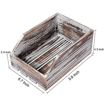 Liry Products Torched Wood Paper Nesting Tray Stackable Document Storage Crate File Organizer Whitewashed Tabletop Wooden Box Basket Letter Holder Folder Rack Desktop Home Office Supplies Jewelry