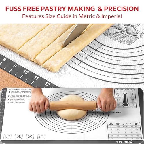 XL Silicone Pastry Mat for Baking Extra Large 28x20 - Non-Stick Non-Slip Rolling Mat for Dough with Measurements - Bread, Pizza, Pie Crust, Cookies, Fondant - Oven Safe, Dishwasher Safe (Grey)