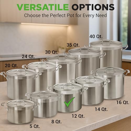 NutriChef 12-Quart Stainless Steel Stockpot with Stainless Steel Lid - 18/8 Food Grade Heavy Duty Large Stock Pot for Stew & Soup, Works w/Induction