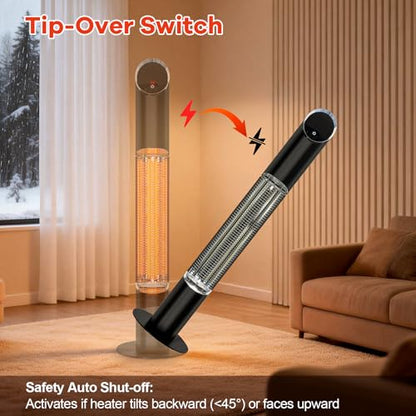 Outdoor Electric Patio Heater, Portable Infrared Heater, Heaters for Outdoor/Indoor Use, Standing Heaters for Patio, Garage, Backyard, 1500W, Black