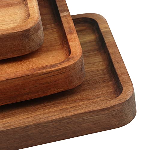 GNIEMCKIN Wooden Serving Platter, 13.8 x 5.1 Inch, Set of 4, Acacia Wood Tray, Perfect for Serving Charcuterie, Desserts, Dips, Sushi, Parties, Family Gatherings, Weddings, and Home Decor