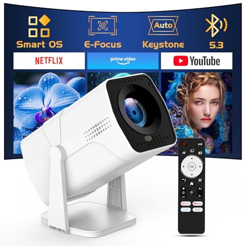 【Netflix App Available】TMY Projector with Built in Apps, 1080P Movie Projector with WiFi and Bluetooth, 270° Rotatable Outdoor Projector for Phone/PC/HDMI/USB (white)