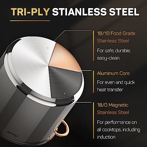 Ciwete Stock Pot 20 Quart, 3 Ply Stainless Steel Stock Pot with Lid, 20 Quart Soup Pot with Copper Handle, Healthy Stockpots, Induction, Oven, Gas and Dishwasher Safe
