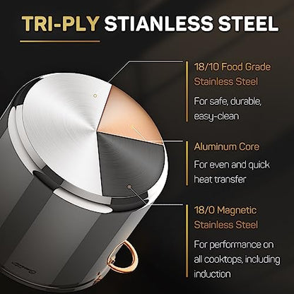 Ciwete Stock Pot 20 Quart, 3 Ply Stainless Steel Stock Pot with Lid, 20 Quart Soup Pot with Copper Handle, Healthy Stockpots, Induction, Oven, Gas and Dishwasher Safe