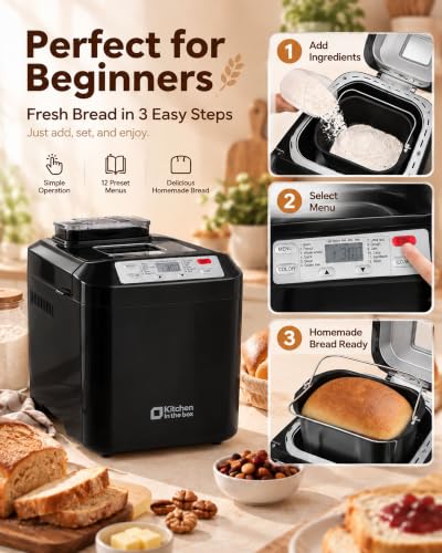 Kitchen in the Box Bread Maker, 2LB Bread Machine with Auto Nut Dispenser
