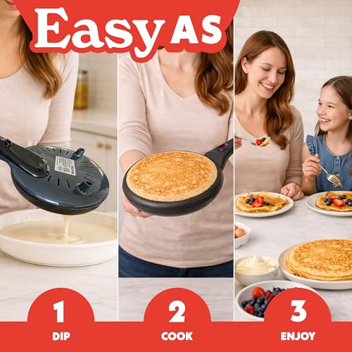 Gourmia Electric Crepe Maker – Nonstick 8” Surface, One-Touch Operation, Includes Batter Tray, Compact & Easy to Clean, Crepe, Pancake & Tortilla Maker