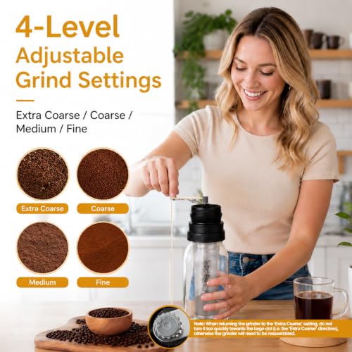 Palksky Cold Brew Coffee Maker, 64 Oz Mason Jar Glass Pitcher with Coffee Grinder Lids, Stainless Steel Filter, Pour Spout Handle, Homemade Iced Coffee Sun Tea Making Set for Home Daily Use
