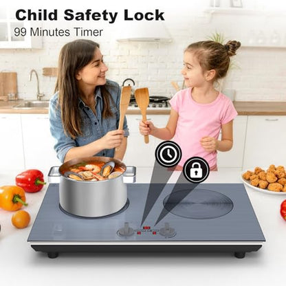GIHETKUT 2 burner Induction cooktop,110V 4000W induction hot plate with Brushed Panel,Knob Control,9 Power Levels, Kids Lock & Timer,LED touch control 2 burner induction cooker