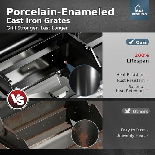 MFSTUDIO Gas and Charcoal Grill Combo with Side Smoker, Heavy Duty Dual Fuel BBQ Grill with Porcelain-Enamel Grates, Perfect for Outdoor Grilling, 840 SQIN Cooking Area