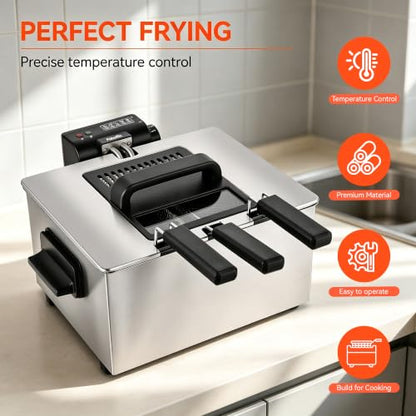 Pukomc Deep Fryer With Basket 4.5L Adjustable Temp,Removable Oil Container