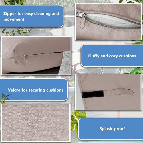 Kullavik 7 Pieces Outdoor Dining Set,Patio Dining Table and Chairs Set for 6,Fence Pattern Back Chairs with Thickened Cushions & Rectangular Metal Dining Table with Umbrella Hole for Patio,Sand