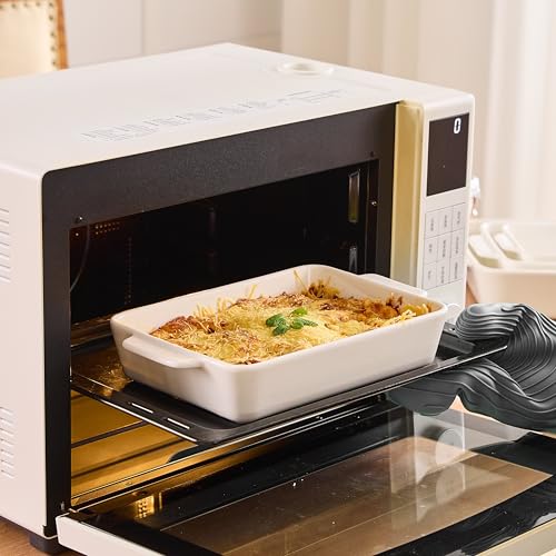 Casserole Dishes For Oven, Ceramic Baking Dishes 15.7"/12.3"/9.4", Large Lasagna Baking Dish with Handle, Ceramic Bakeware Set for Cooking Deep Baking Pan Set of 3 White