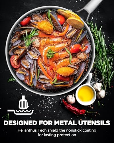 Roomena Frying Pans Nonstick with Lid, Hybrid Ceramic Nonstick Tri-Ply Saute Pan with Lid,PFAS/PFOA/PTFE Free, Metal Utensil Safe, Dishwasher & Oven Safe, Induction Compatible