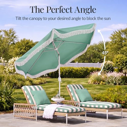 Best Choice Products 9ft Fringe Market Patio Umbrella – Outdoor Boho Tassel Sunshade for Table, Pool, Deck, Backyard – UPF50+, Easy Tilt, Heavy Duty Steel Pole & Ribs - Seaglass