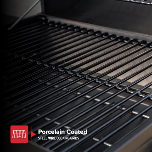 Nexgrill 17.5" Charcoal Grill with Side Shelf, 349 SQ In Cooking Space, Adjustable Chimney, Air Dampers, Temperature Gauge, Warming Rack, Barrel Smoker Grill for Camping, Picnics, and More - 810-0063