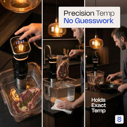 Sous Vide Cooker 1100W – Precision Immersion Circulator with ±0.2°F Accuracy, Quiet Brushless Motor, Adjustable Clamp, 4–20L Capacity, Stainless Steel, Built-In Timer, Easy Digital Control