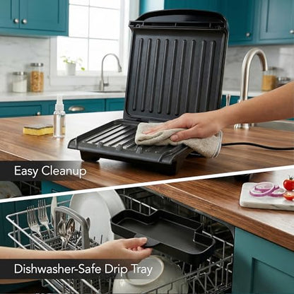 OVENTE 2-Serving Electric Indoor Grill & Panini Press with Easy Clean Non-Stick Plate Coating, Opens 90 Degrees, 10.7" x 7.7" Space Saving Design, 750W Contact Grill for Burgers & More, Black GP222B