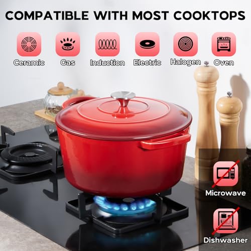 3QT Dutch Oven Pot with Lid, Onader Enameled Cast Iron Small Dutch Oven for Bread Sourdough Baking, Heavy Duty - Red