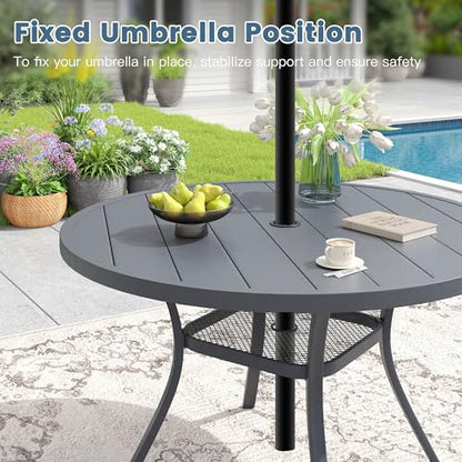 DIFY 5 Piece Outdoor Patio Dining Set for 4, 47.2" Round Metal Dining Table and Swivel Patio Chairs with Padded Textilene, All-Weather Outdoor Furniture Set for Garden Backyard Porch, Grey