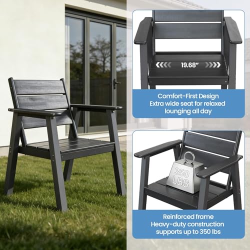 Polyhouz HDPE Outdoor Dining Table and Chairs, 7-Piece Patio Table and Chairs Set, Outdoor Dining Set for 6, All-Weather Dining Furniture Set with Umbrella Hole, Black