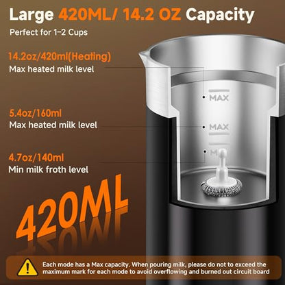 LIFEGETTER Milk Frother and Steamer 6-in-1 Electric Milk Frother 420ml/14.2oz Automatic Hot and Cold Foam Maker with Temp Contro Milk Warmer for Latte Cappuccino Macchiato Hot Chocolate Yogurt
