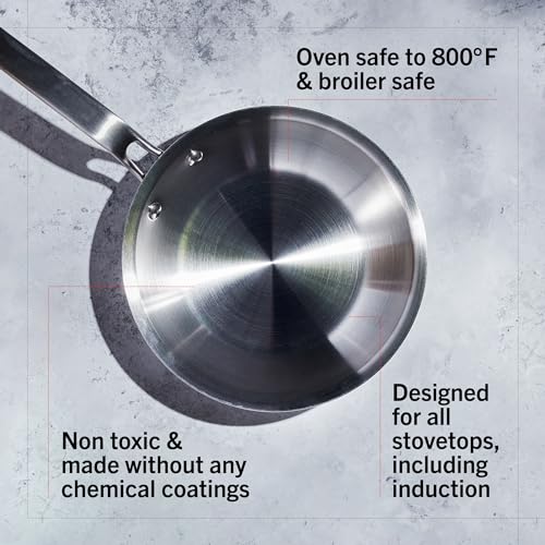 Heritage Steel x Eater 4 Quart Sauté Pan | Made in USA | 5-Ply Fully Clad Stainless Steel Saute Pan | Stay Cool Handle | Non Toxic Induction Pan