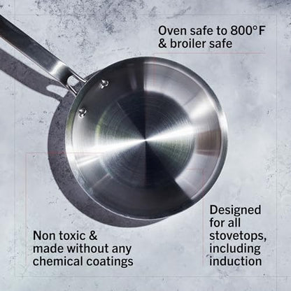 Heritage Steel x Eater 2 Quart Stainless Steel Saucier Pan | 5-Ply Fully Clad | Stay Cool Handle | Induction Compatible | Non-Toxic | Cook like a Pro