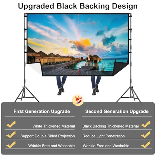 Outdoor Projector Screen with Stand, TOWOND 120 inch Portable Projector Screen Black Backing, Indoor Projection Screen 16:9 4K HD Wrinkle-Free Movie Screen with Carry Bag for Backyard Movie Night